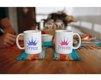 Personalised / Customised Ceramic Mug / Coffee Mug Prince Princess / King / Queen Printed gift set