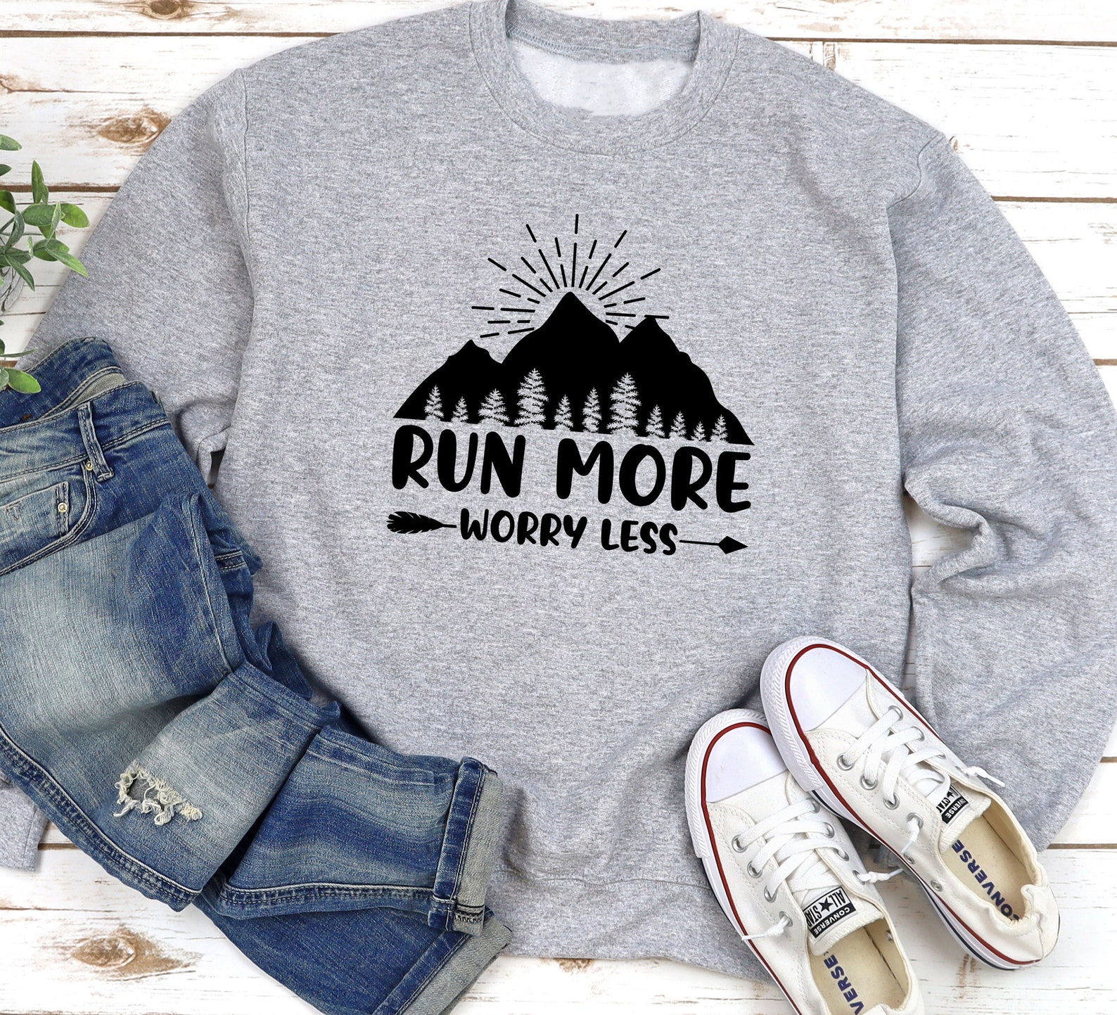 Run More Worry Less Sweatshirt Running Sweatshirt Hike Etsy
