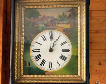 German Painting clock wooden base movement 1850