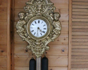 Comtoise WALL CLOCK Bell 1960 nicely decorated cherubs