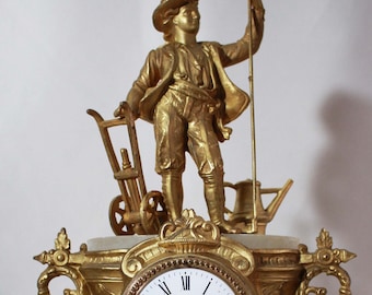 French Romantic table clock  statue with alabaster base japy freres movement