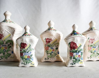 5er Set Vintage Keramik Französische Frischhaltedosen 1900