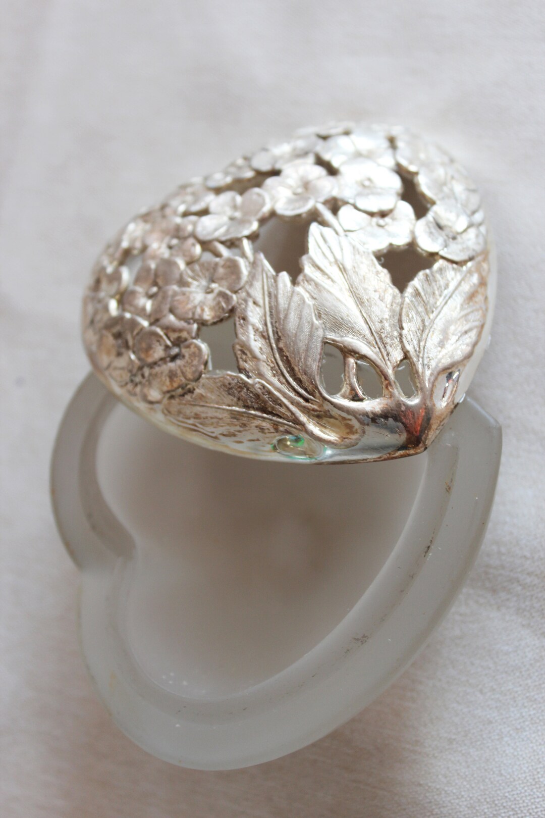 Vintage Milk Glass Jewelry Box Silver Plated Decorated Etsy