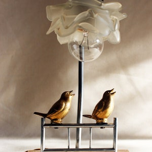 Art Deco French Table / Bedside Lamp Antique Marble, birds on a fence