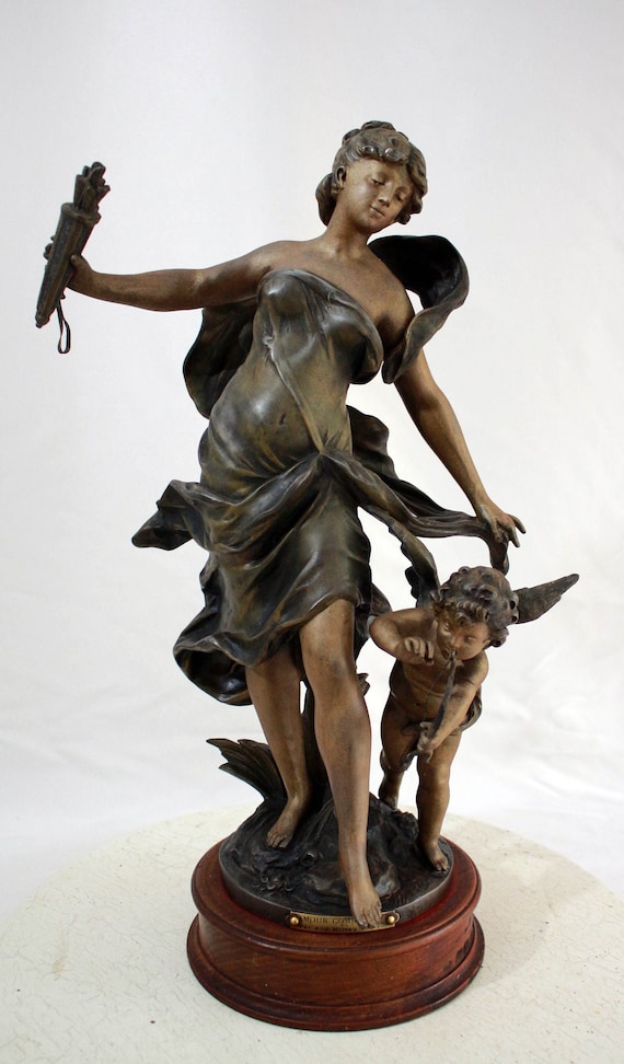 女神 ヴィーナス A.Moreau Art Nouveau Sculpture Lady With Cupido August Moreau Signed - Etsy