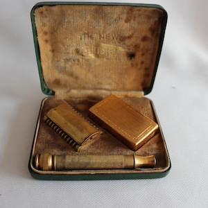 Antique Early Gillette Safety Razor with Original Box Made in USA 1920 gilded