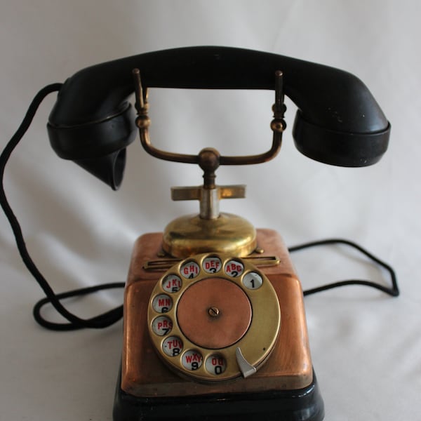 Antique Copper bakelite Telephone Kjøbenhavns Copenhagen Aktieselskab Dial 1900