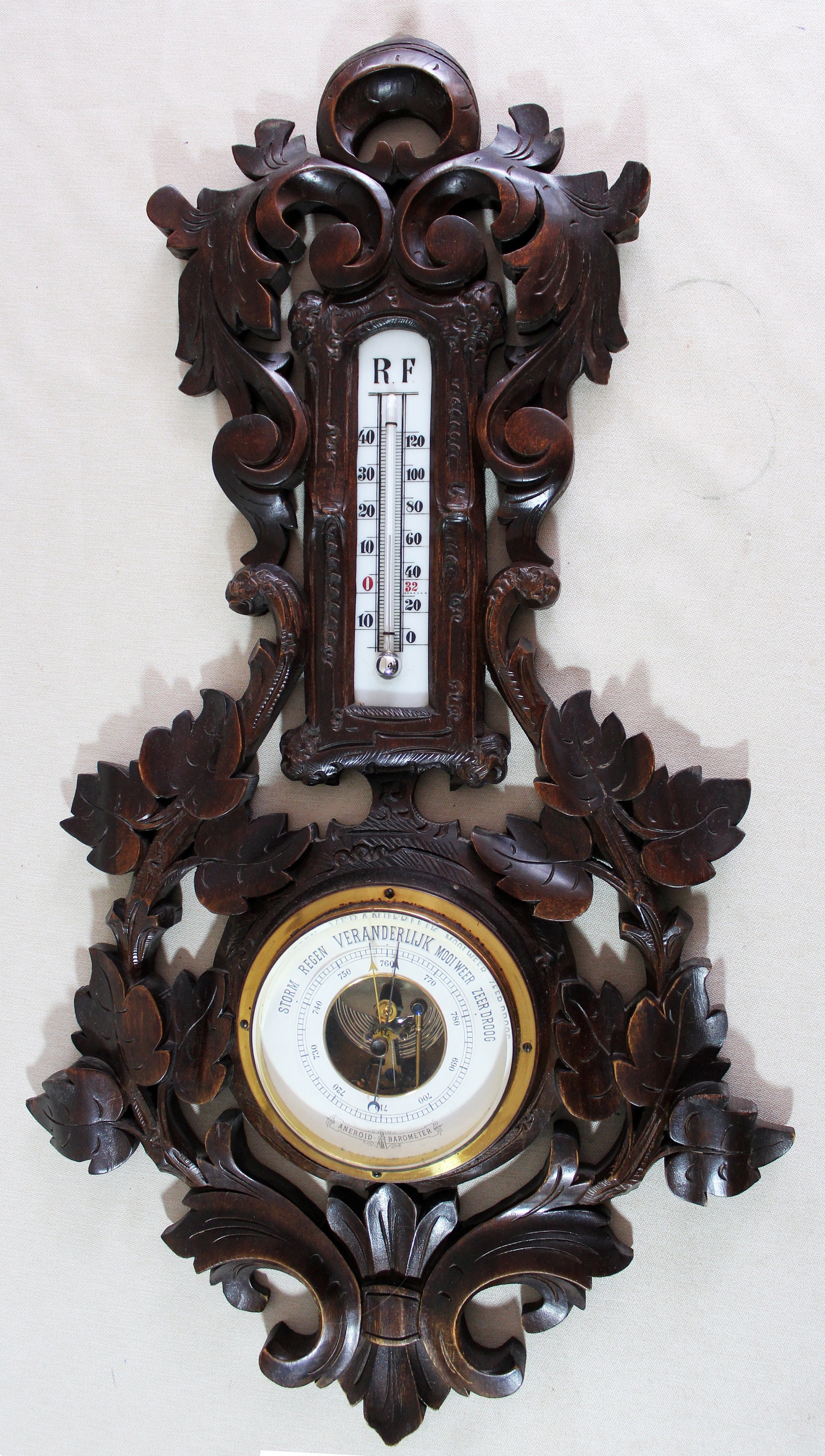 VINTAGE Ancient Wooden Barometer Ø Approx. 13 Cm Temperature Gauge Air  Pressure Gauge Shabby Patina Brocante Wall Decoration Country House  Farmhouse Weather Station -  Singapore