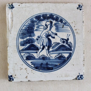 delft blue antique  tile  from around 1750  SHEPERD