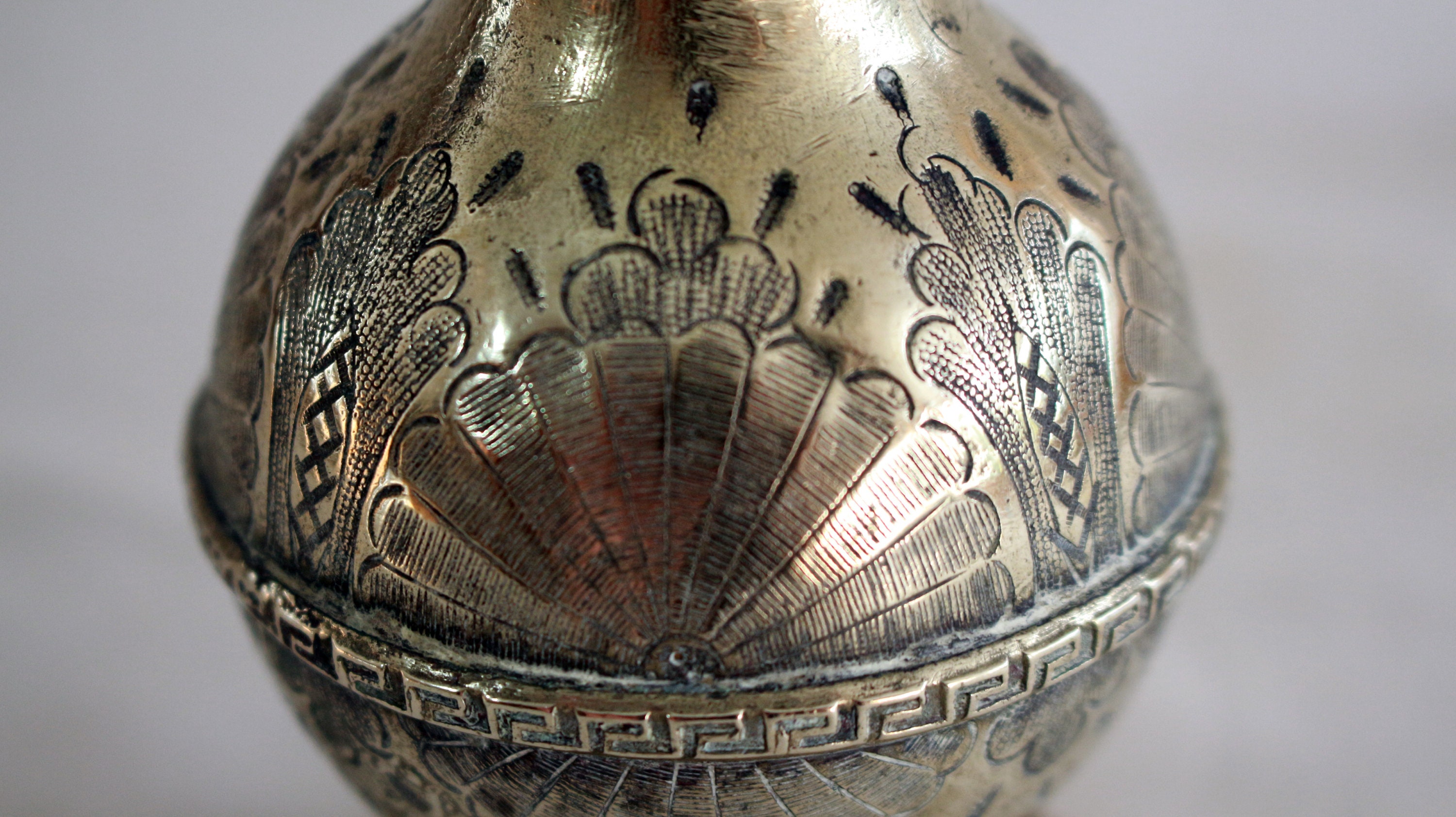 antique rose watersprinkler middle east perfume bottle silver carved 1850