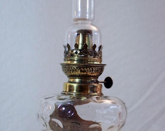 Antieke olielamp Frans koper helder glas