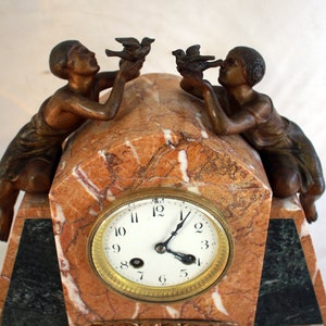 Marble Art Deco Art Nouveau French Clock 1920 Playing Children