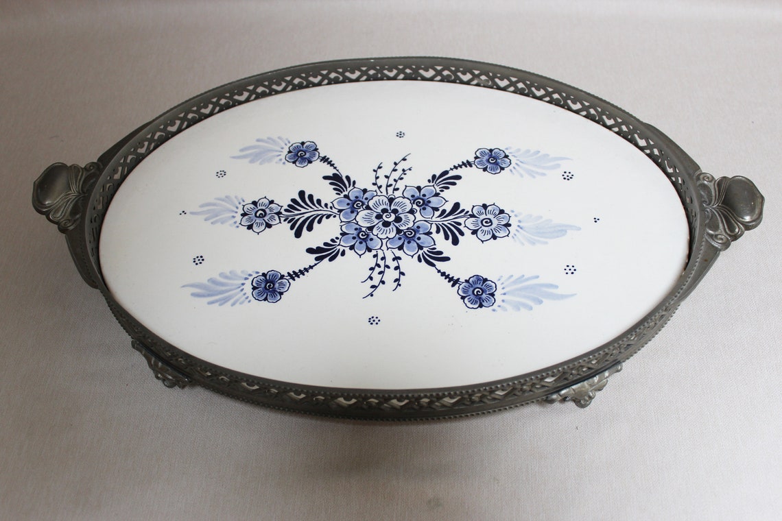Delft Blue Ceramic Pewter Serving Tray Etsy Australia