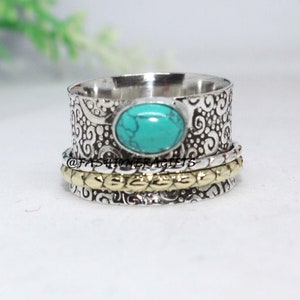 Turquoise Oval Thumb Ring Solid 925-Sterling Silver Ring, Mother's Day Special Women Gift, Fidget Ring, Opal Gemstone Ring, Worry Ring