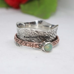 Solid 925 Sterling Silver Ring. Opal Gemstone Ring,  Fidget Ring, Copper Ring, Anxiety Ring, Worry Ring, Thumb Ring, Christmas Gift