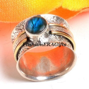Labradorite Ring, Spinner Ring, Gemstone Ring, Spinning Ring, Meditation Ring,Fidget Ring, Handmade Silver Ring,Spinner Band, Silver Jewelry