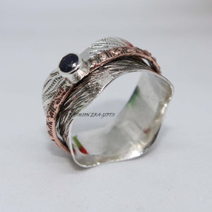 Turquoise Gemstone Ring, 925 Sterling Silver Spinner Ring, Meditation Ring, Antique Silver Ring, Handmade Jewelry