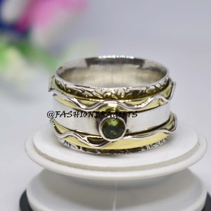 Spinner Ring, Meditation Yoga Worry Ring, 925 Sterling Silver Ring, Peridot Gemstone Ring,  Fidget Ring, Anxiety Thumb Ring, Mother Ring