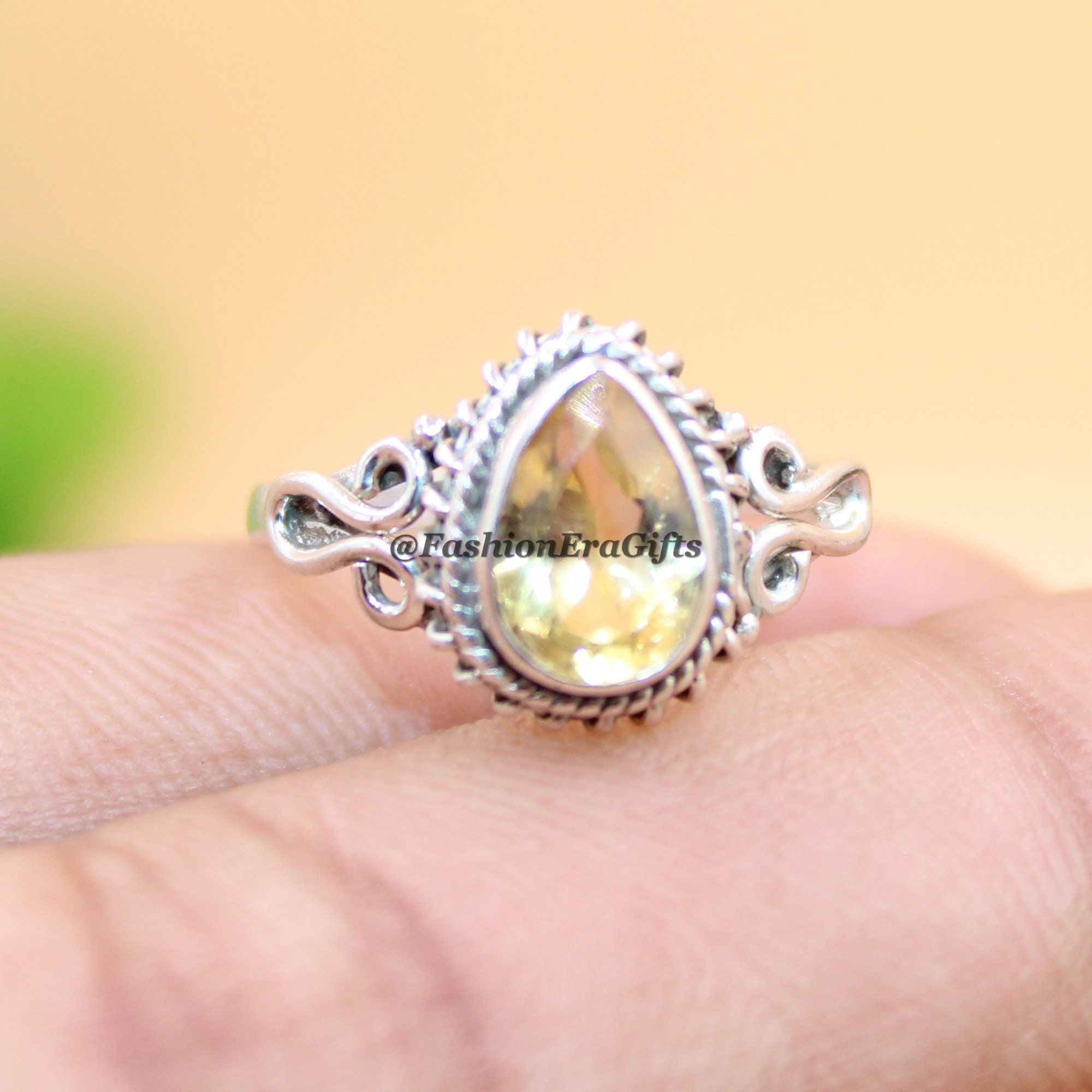 RVS111 Beautiful Pretty Charming Natural 8x6 Citrine 925 Sterling Silver Ring 