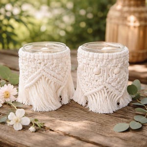 2er SET Makramee Windlicht als Teelicht oder Kerzenhalter im Boho Design als Dekoration | Boho Deko