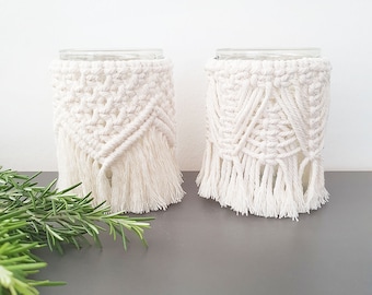 2er SET Makramee Windlicht als Teelicht oder Kerzenhalter im Boho Design als Dekoration | Boho Deko