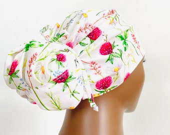 Gorro quirúrgico floral con botones, de algodón