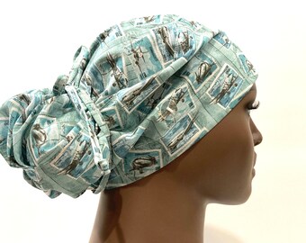 Unique Airplane Scrub Cap With Buttons For Long Hair,Cord Lock,Medical Cap,Surgical Scrub Cap,Bonnet for Nurses, Hat