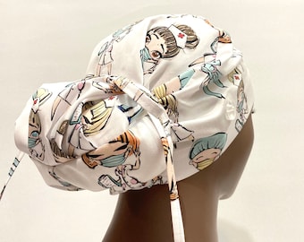 Gorro quirúrgico de algodón con diseño floral y botones