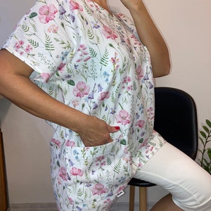 Scrub Top For Women,Ponytail Scrub Cap,Nursing Scrub Top,Scrub Top For Medical Staff,Dental Scrub Top,V-Neck Top Medical,Unique Scrub Top