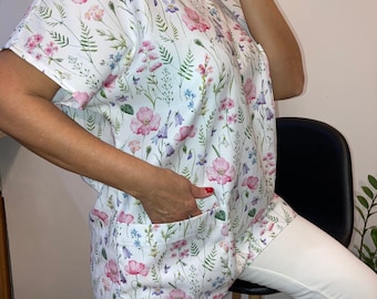 Uniforme médico de algodón con estampado floral