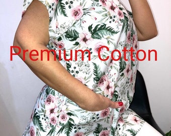 Uniforme médico de algodón con cuello en V y estampado floral para mujer