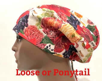 Gorro de quirófano floral con botones, gorro de enfermera de algodón