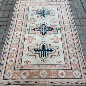 トルコ絨毯、4'1" x 6'1" ft、124 x 185 cm、アナトリア絨毯、ミッドラグ、送料無料、ハンドメイドヴィンテージ絨毯、ウール絨毯、カッパドキア絨毯、#AN83