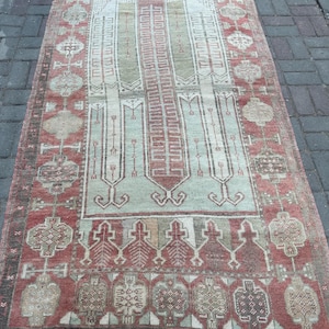 トルコ絨毯、4'1" x 7'1" ft、123 x 216 cm、アナトリア絨毯、ミッドラグ、送料無料、ハンドメイドヴィンテージ絨毯、ウール絨毯、カッパドキア絨毯、#AN102