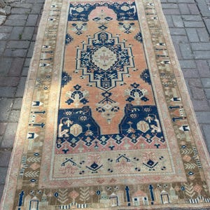 トルコ絨毯、4'1" x 7'6" ft、124 x 228 cm、アナトリア絨毯、ミッドラグ、送料無料、ハンドメイドヴィンテージ絨毯、ウール絨毯、カッパドキア絨毯、#AN78