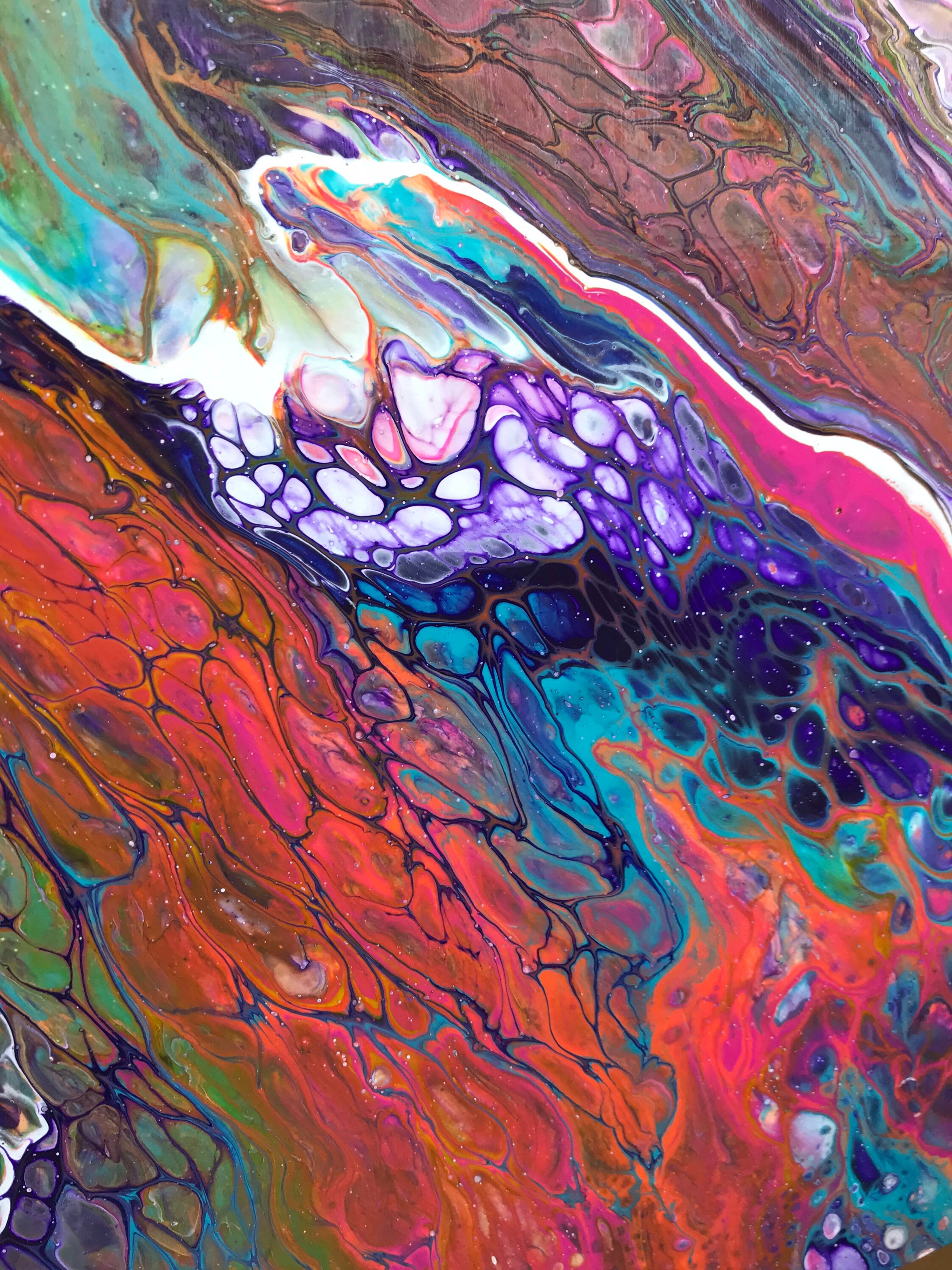 Multi coloured acrylic pour painting on canvas | Etsy