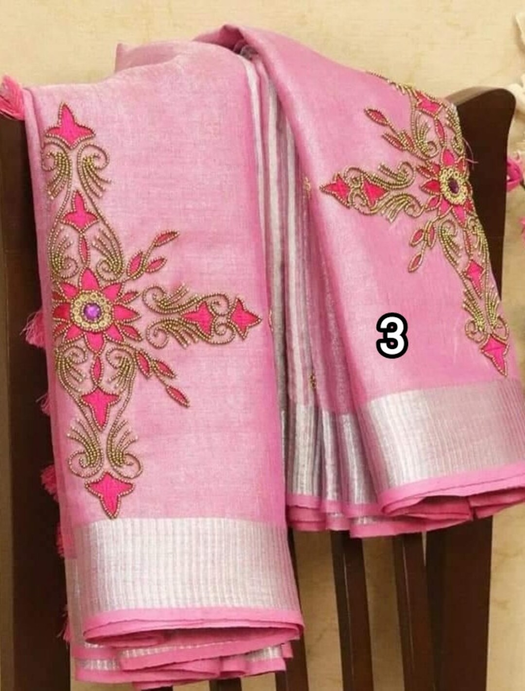 Precious Pure Tissue Linen Handdyed Saree Cream