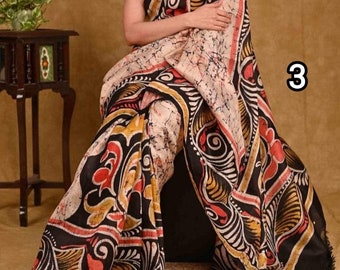 Sari batik en pure soie ciré à la main avec pièce de chemisier / Saris en pure soie Bishnupuri fabriqués à la main pour femme / Sari en soie douce / Sari batik en pure soie