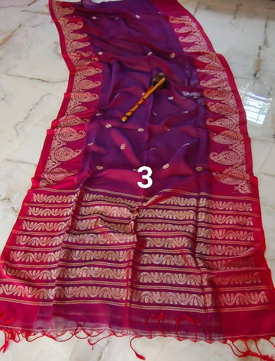 Mango Motif Organic Linen Jamdani Saree With Blouse Piece Etsy