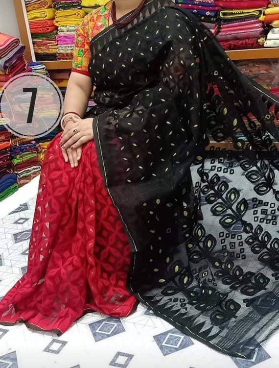 Soft reshom jamdani with allover weaving work for sale