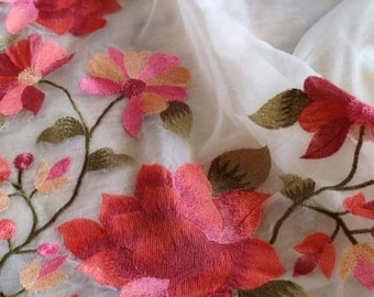 Kashmiri Embroidery Work Organza Saree With Blouse Piece / Soft Organza Silk Sarees For Women / Pashmina Work Pure Organza Sari /Muslin Sari
