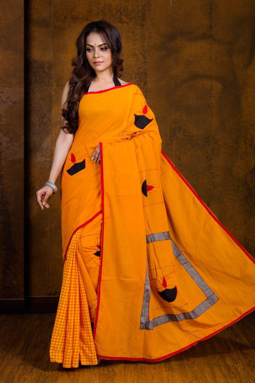 Pure Cotton Sarees With Applique Work / Handloom Cotton Sarees Etsy