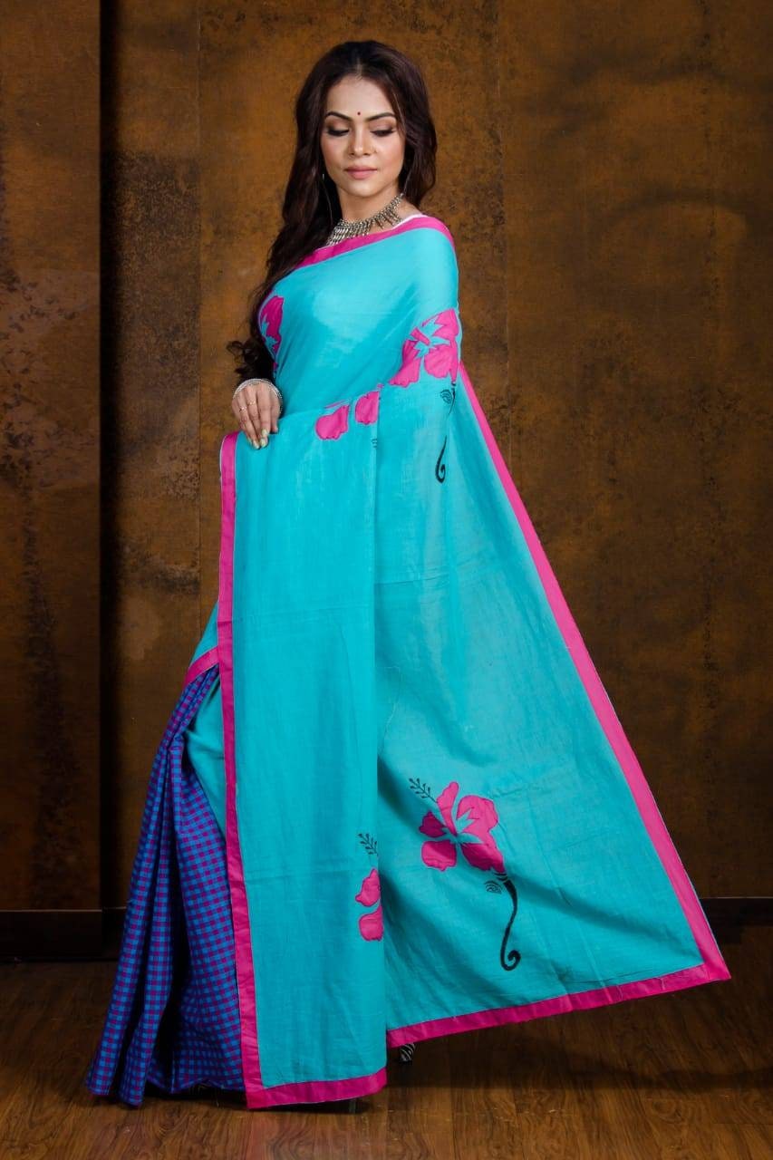 Pure Cotton Sarees With Applique Work / Handloom Cotton Sarees Etsy