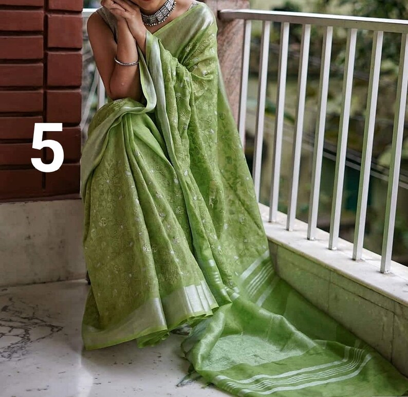 Exclusive Organic Linen Saree With Blouse Piece Allover Etsy India