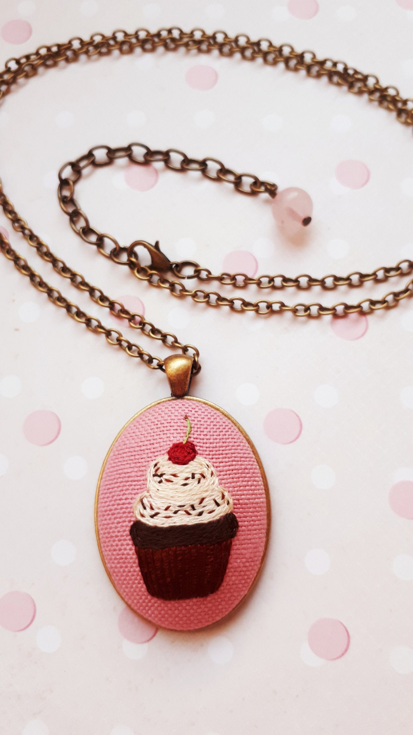 Cupcake necklace Hand embroidered pendant Muffin jewelry Etsy