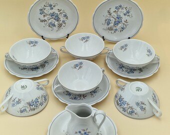 Consommé cup set /Johann Seltmann / Bavarian porcelain / forget-me-not /