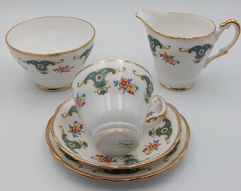 Argyle Fine Bone China Trio Teacup/Milk Jug/Sugar Bowl - Made in England