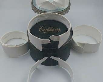 Original "Collars" Box + 5 Edwardian Gentleman's Collars Year 1920/1940/Theatrical Costume/Movie TV Series Props