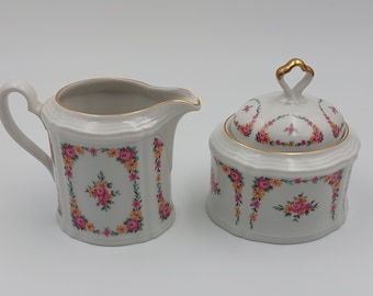 SELTMANN WEIDEN German porcelain milk jug and sugar bowl set with pink floral decoration
