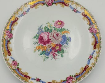 DEPOS T. LIMOGES ceramic plate with hand-painted floral decoration and gold finish